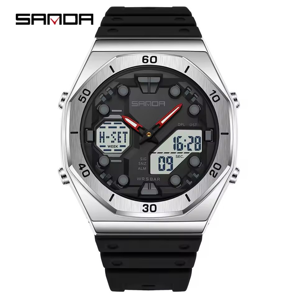 SANDA Sports Original Watch : Men's Dual-Display Analog-Digital Waterproof Watch