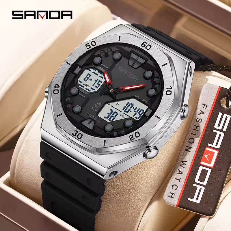 SANDA Sports Original Watch : Men's Dual-Display Analog-Digital Waterproof Watch