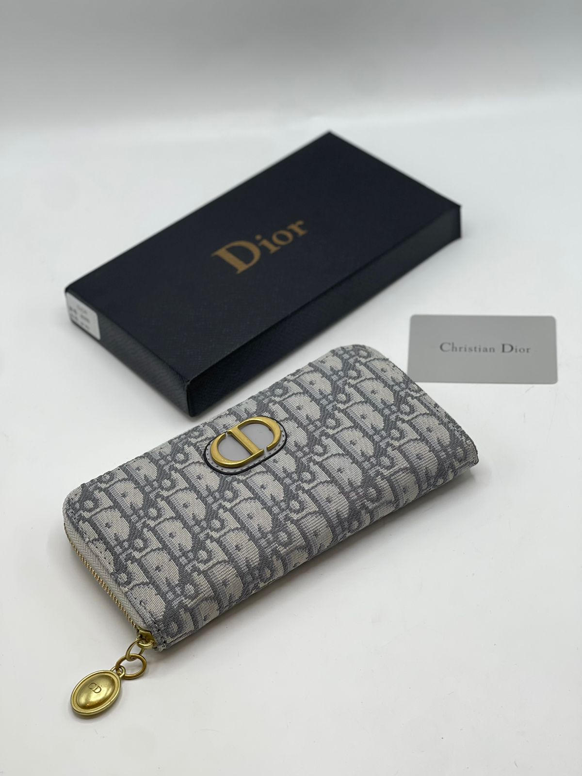 Dior Grey Oblique Long Zipped Wallet
