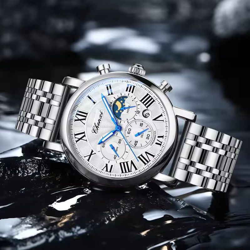 CHENXI Men’s Luxury Chronograph - Silver Stainless Steel Business Watch