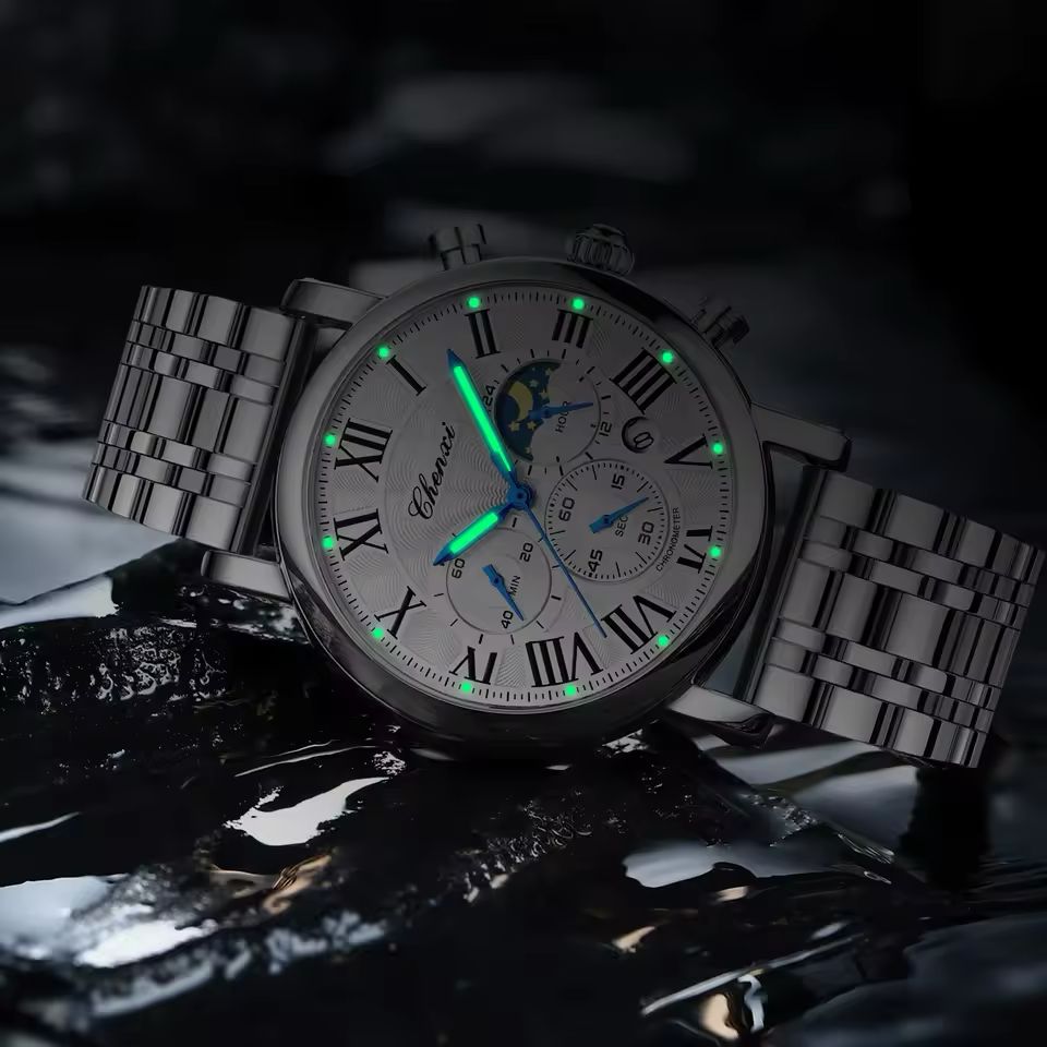 CHENXI Men’s Luxury Chronograph - Silver Stainless Steel Business Watch