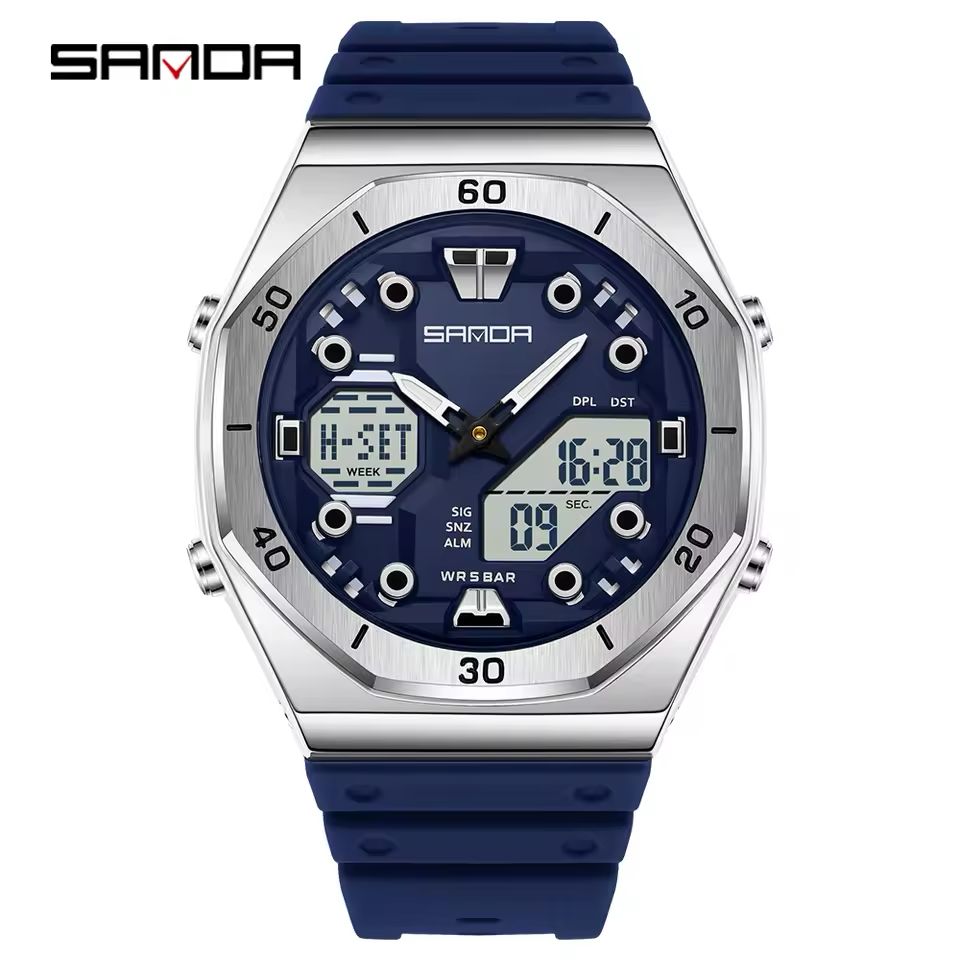 SANDA Sports Original Watch : Men's Dual-Display Analog-Digital Waterproof Watch