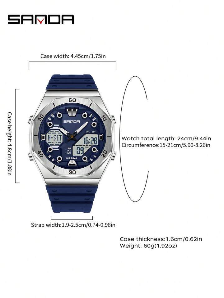 SANDA Sports Original Watch : Men's Dual-Display Analog-Digital Waterproof Watch