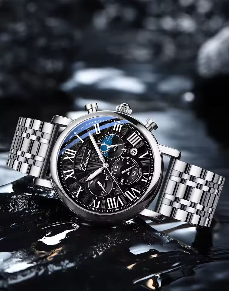 CHENXI Men’s Luxury Chronograph - Silver-Black Stainless Steel Business Watch