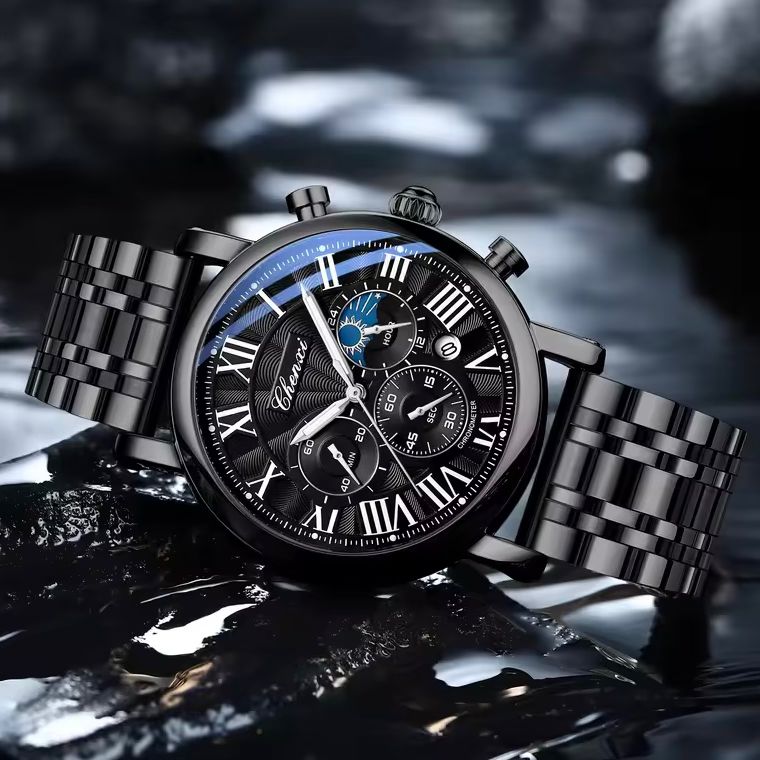 CHENXI Men’s Luxury Chronograph - Black Stainless Steel Business Watch
