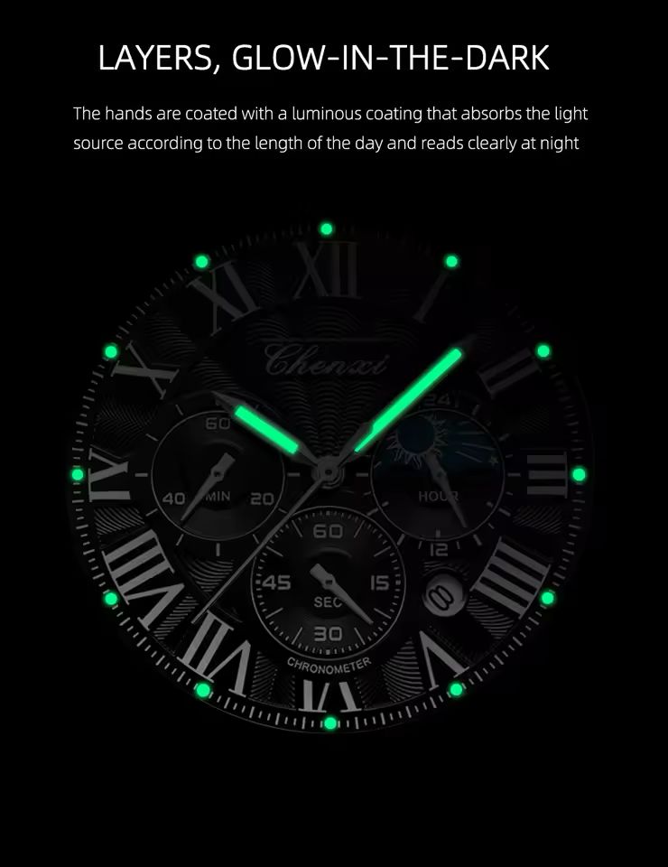 CHENXI Men’s Luxury Chronograph - Black Stainless Steel Business Watch