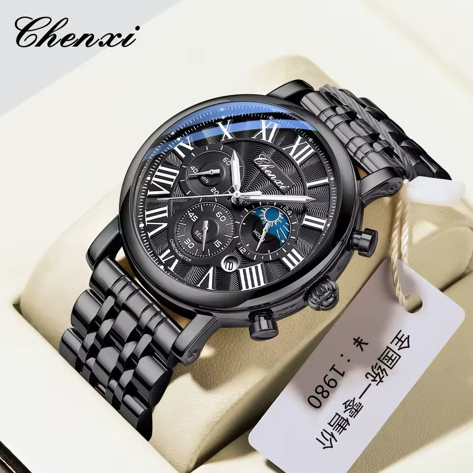 CHENXI Men’s Luxury Chronograph - Black Stainless Steel Business Watch