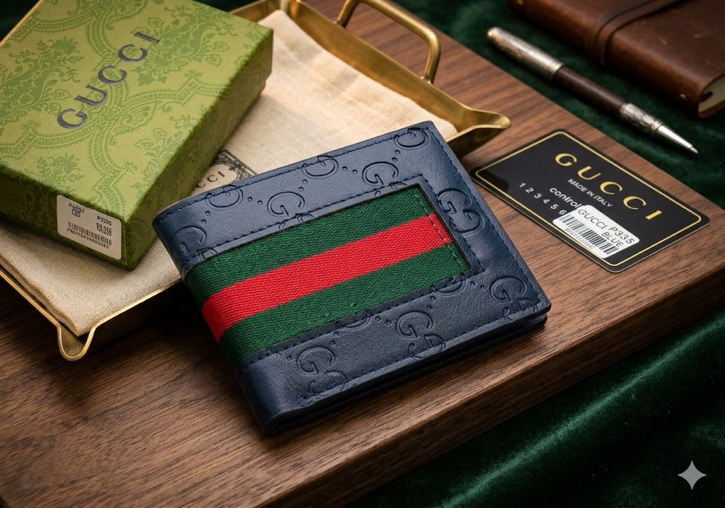 Gucci Navy Blue Signature Leather Wallet