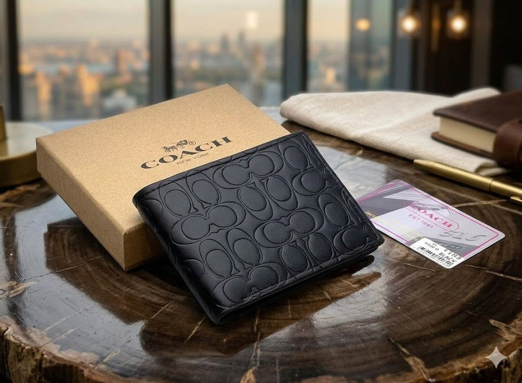 Coach Signature Black Leather Bifold Wallet